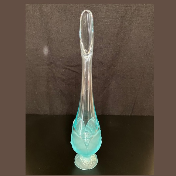 Viking Clear Aqua Frosted Swung Vase Cabbage Leaf Base 13,5" tall - Picture 1 of 4